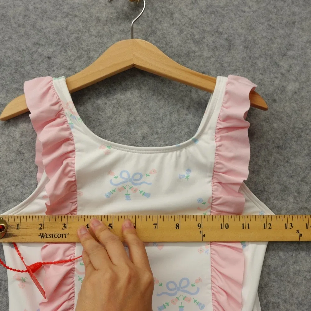 Grandmillennial One Piece Swimsuit BEAUFORT BONNET Co Girls 8 Pastel Bow Ruffle